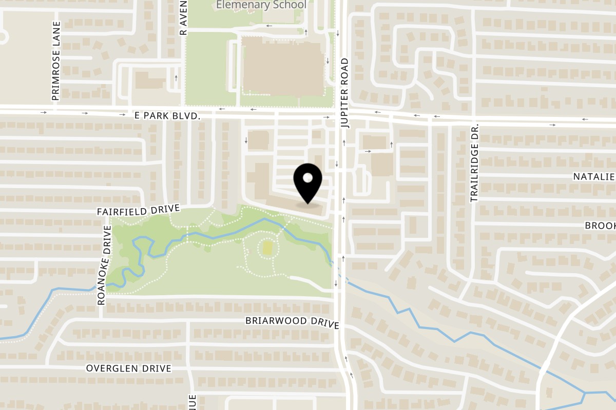 Map showing the location of Casa Linda Taqueria on 2380 E Park Blvd #416 in Plano